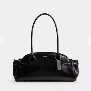 NWT Coach Empire 34 Shoulder Bag in Black Glazed Leather